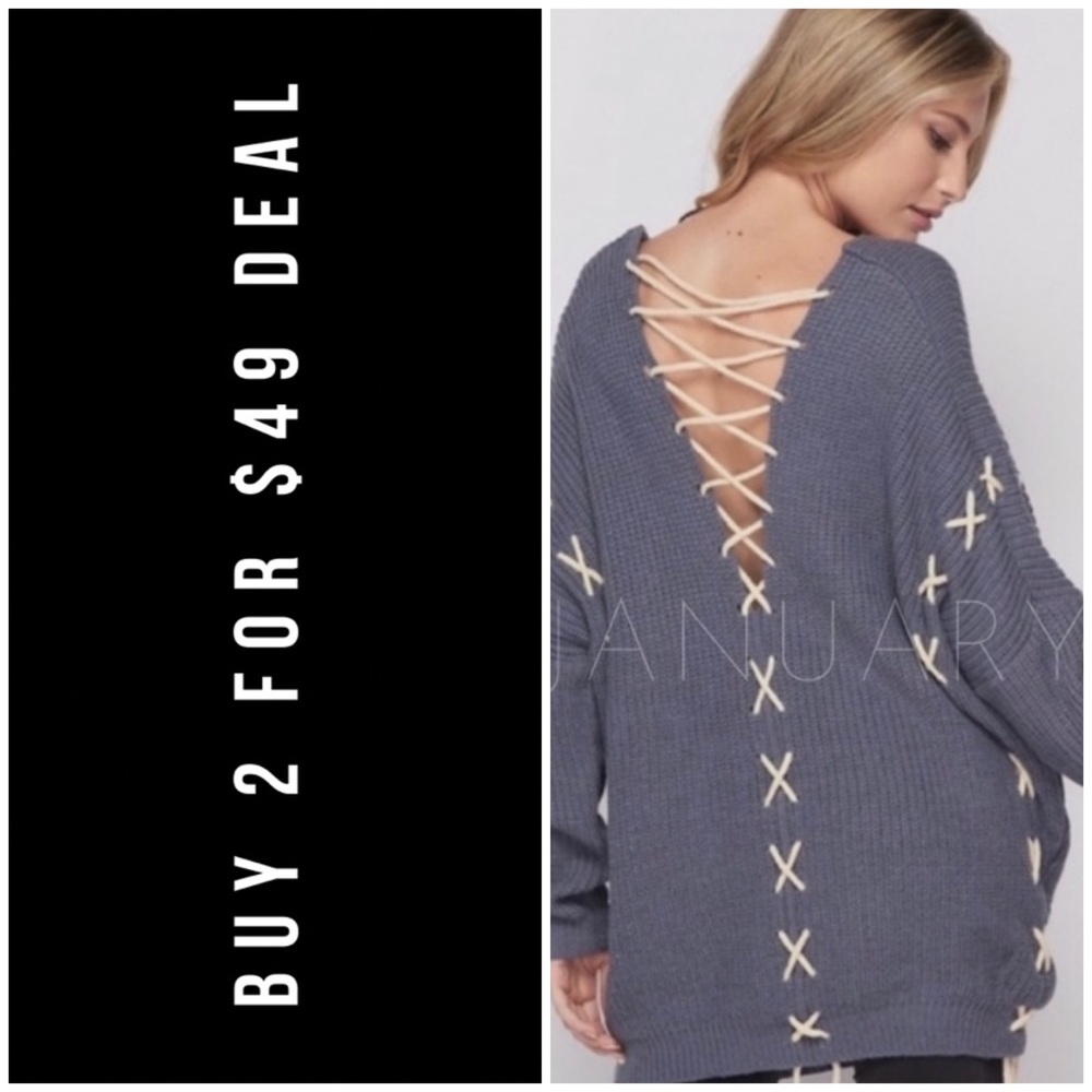 ❄️BLUE MOHAIR BLEND LACE UP SWEATER - Picture 1 of 9